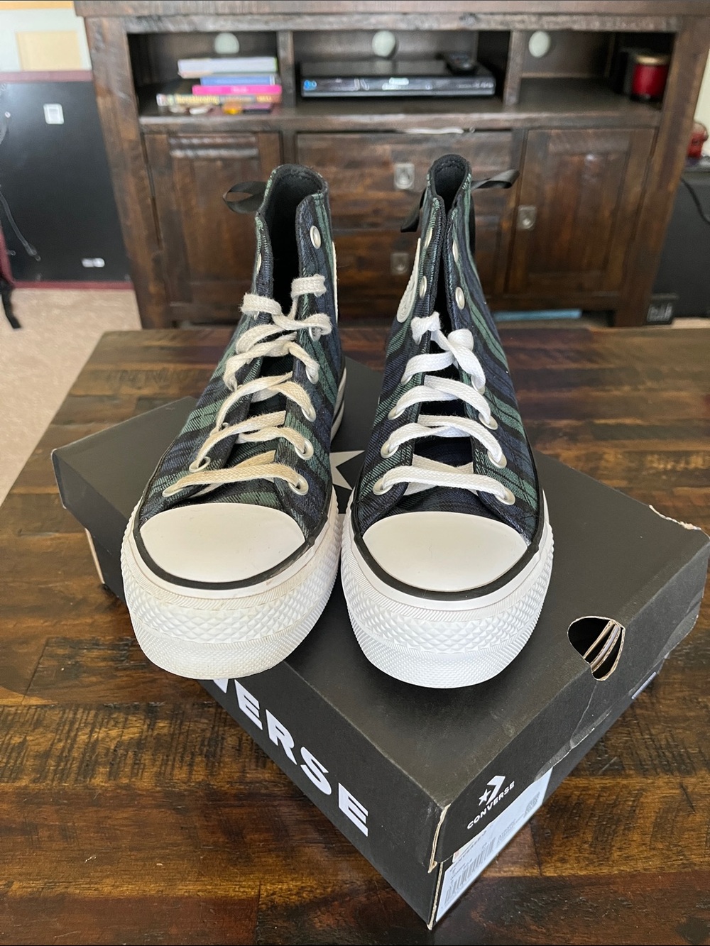 Converse High-Top platform chuck taylor’s in Black and Green Plaid